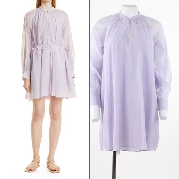 Rebecca Taylor Long Sleeve Cotton & Silk Dress in Wisteria - Picture 1 of 5